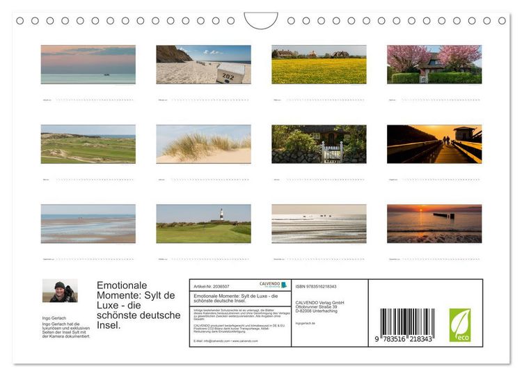 Produktbild: Emotionale Momente: Sylt de Luxe - die sch&ouml;nste deutsche Insel. (Wandkalender 2026 DIN A4 quer), CALVENDO Monatskalender
