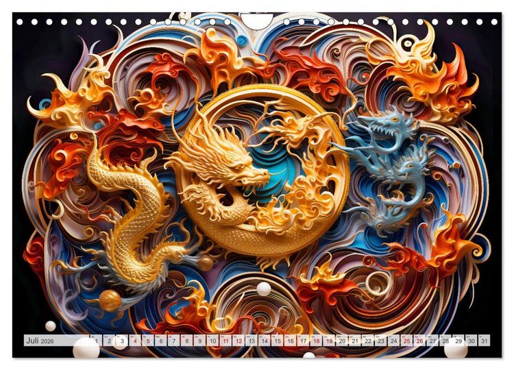 Produktbild: Quilling-Drachen - Jahr des Drachen (Wandkalender 2026 DIN A4 quer), CALVENDO Monatskalender