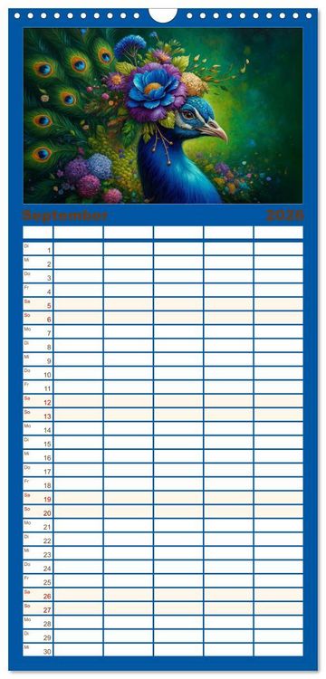 Produktbild: Familienplaner 2026 - Blumige Vogelportr&auml;ts mit 5 Spalten (Wandkalender, 21 x 45 cm) CALVENDO