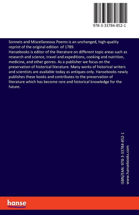 Produktbild: Sonnets and Miscellaneous Poems