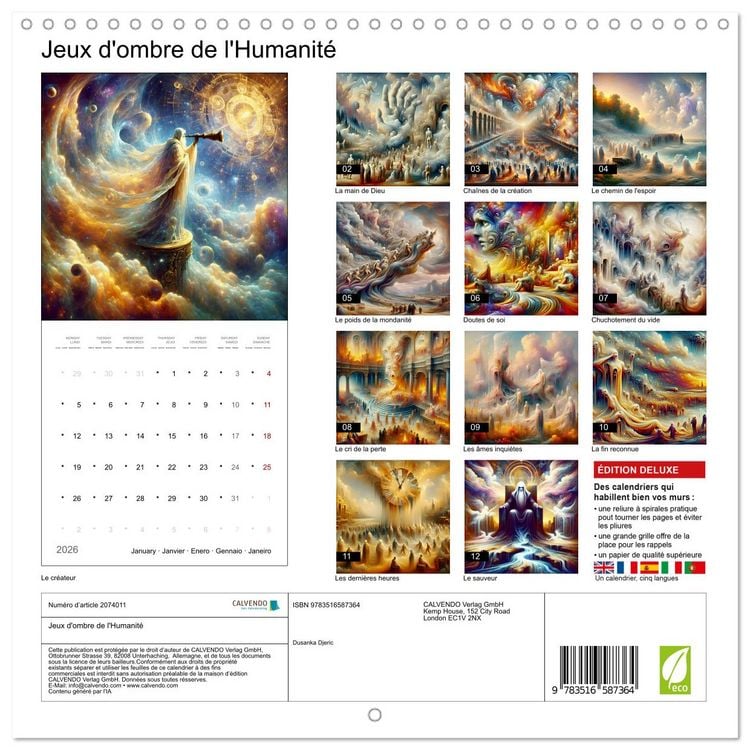 Produktbild: Jeux d'ombre de l'Humanit&eacute; (Calendrier mural carr&eacute; 2026 30x30 cm) Calendrier double avec une page pour vos prises de notes
