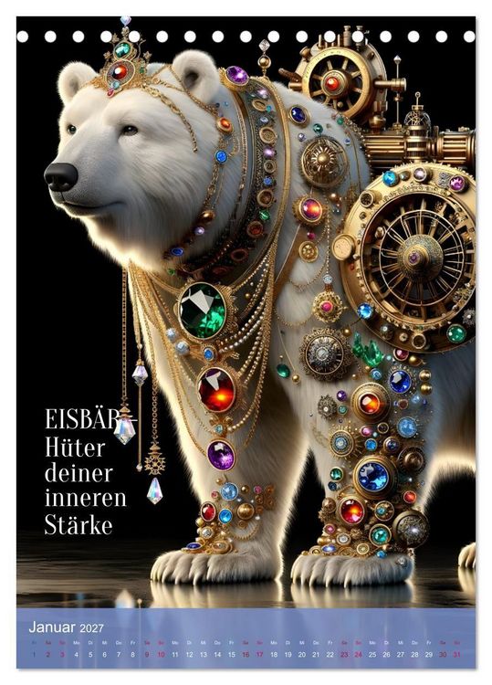 Produktbild: Krafttiere und Kristalle (Tischkalender 2027 DIN A5 hoch), CALVENDO Monatskalender