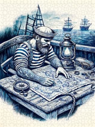 Produktbild: CALVENDO Puzzle Seemann bei der nautischen Planung. Vintage Motiv | 1000 Teile Lege-Gr&ouml;&szlig;e 64x48cm Foto-Puzzle f&uuml;r gl&uuml;ckliche Stunden