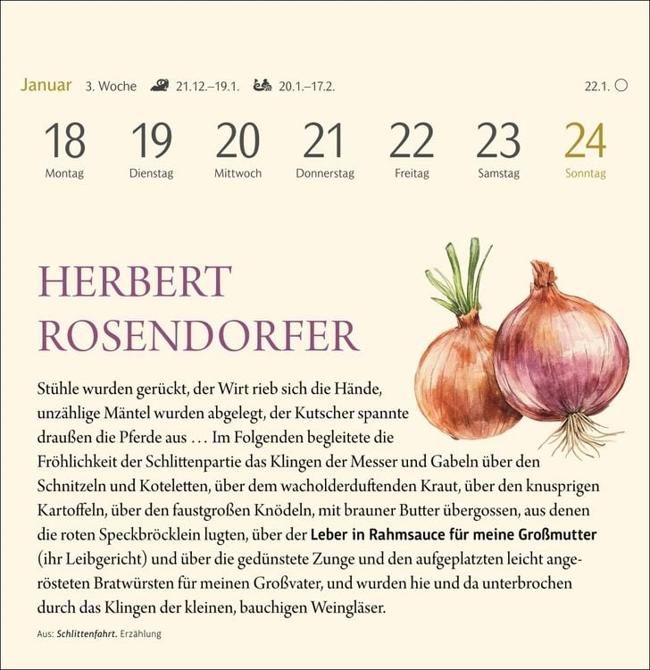 Produktbild: Der kleine literarische K&uuml;chenkalender Premium-Postkartenkalender 2027 - Mit Texten und Rezepten