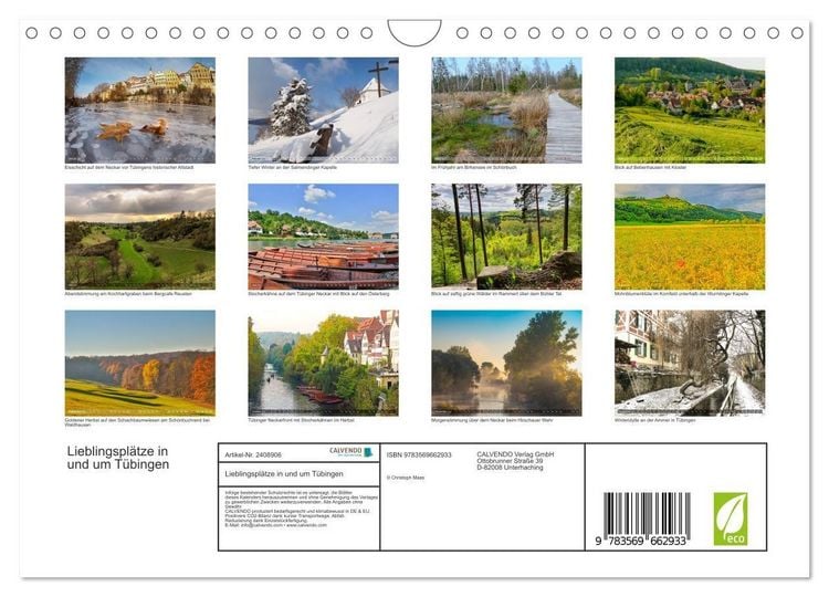 Produktbild: Lieblingspl&auml;tze in und um T&uuml;bingen (Wandkalender 2027 DIN A4 quer), CALVENDO Monatskalender