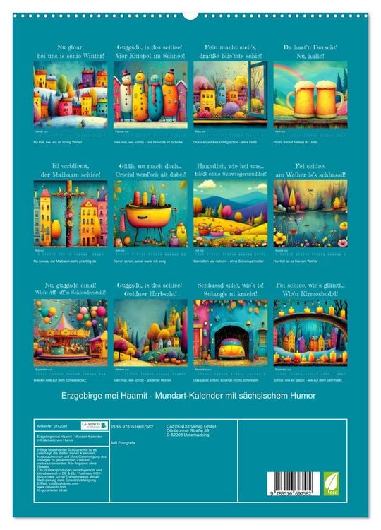 Produktbild: Erzgebirge mei Haamit - Mundart-Kalender mit s&auml;chsischem Humor (hochwertiger Premium Wandkalender 2026 DIN A2 hoch), Kunstdruck in Hochglanz
