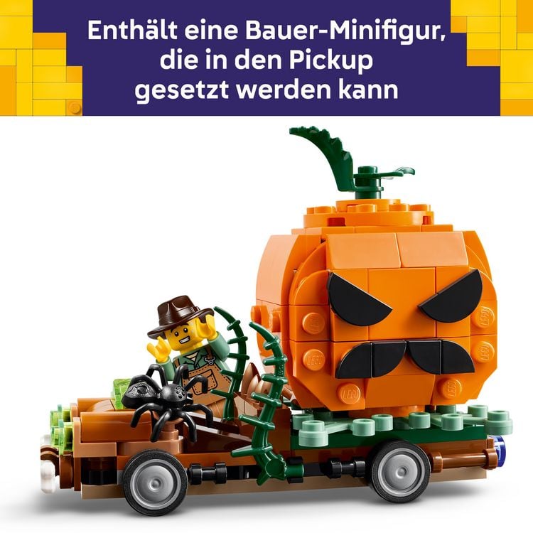 Produktbild: LEGO Pickup mit Halloweenk&uuml;rbis Modellbau - Deko zum Tag der Toten 40822