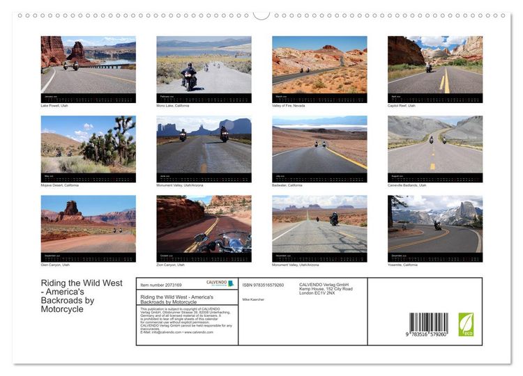 Produktbild: Riding the Wild West - America's Backroads by Motorcycle (High Quality Premium Wall Calendar 2026 DIN A2 landscape),CALVENDO 12 Month Wall Calendar