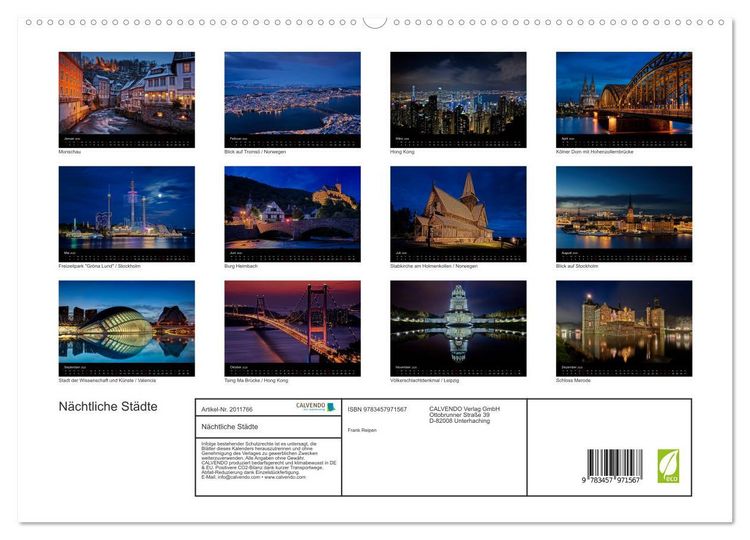 Produktbild: N&auml;chtliche St&auml;dte (hochwertiger Premium Wandkalender 2026 DIN A2 quer), Kunstdruck in Hochglanz