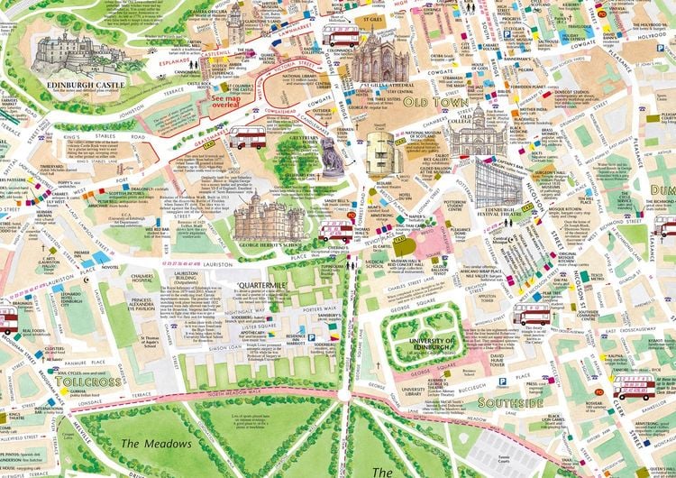 Printable Tourist Map Of Edinburgh City Centre 60 Photos Mariaserkin Com Discovering Edinburgh Illustrated Map Karte Collins Englisch 