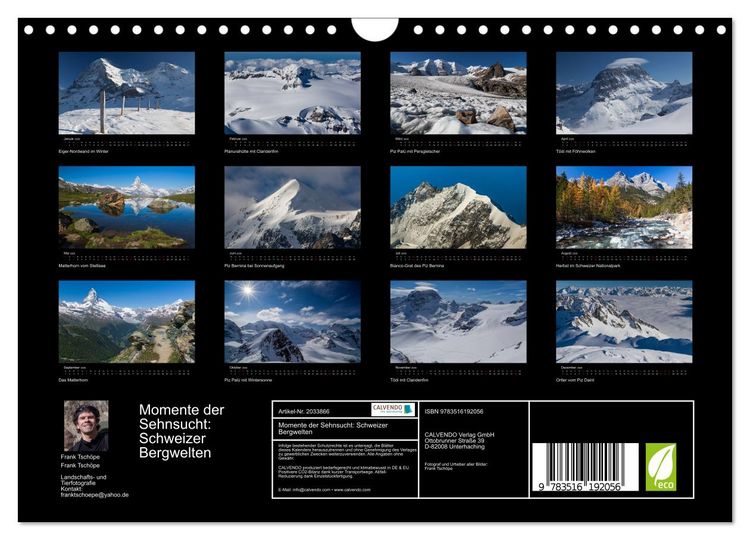 Produktbild: Momente der Sehnsucht: Schweizer Bergwelten (Wandkalender 2026 DIN A4 quer), CALVENDO Monatskalender