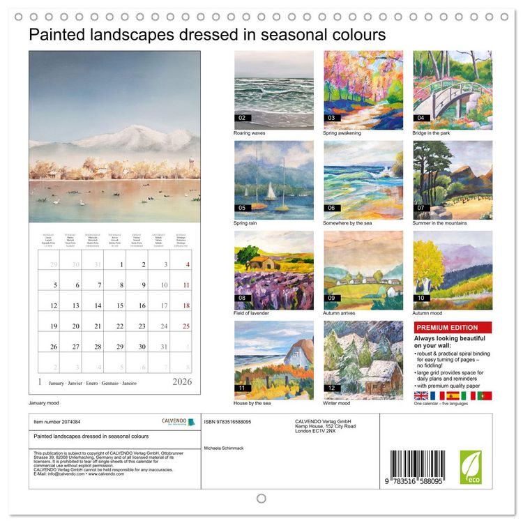 Produktbild: Painted landscapes dressed in seasonal colours (Wall Calendar 2026 12 &times; 12 Inch) CALVENDO 12 Month Wall Calendar