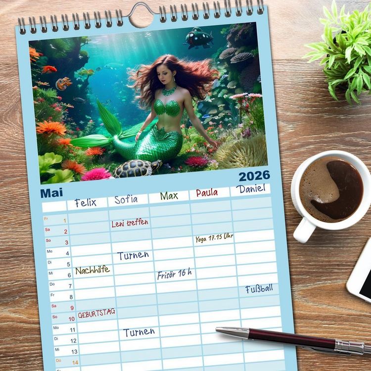 Produktbild: Familienplaner 2026 - Meerjungfrauen in mystischen Unterwasserwelten mit 5 Spalten (Wandkalender, 21 x 45 cm) CALVENDO