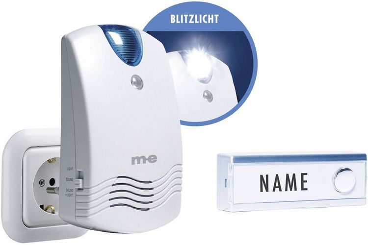 Produktbild: M-e modern-electronics FG1.2 Funkklingel Komplett-Set mit Namensschild, mit Blitzlicht