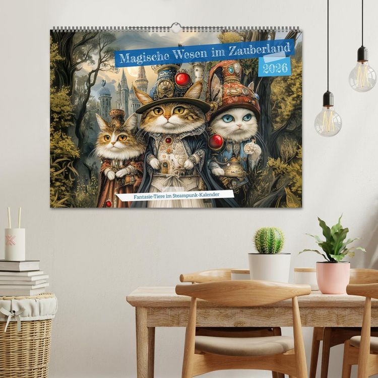 Produktbild: Magische Wesen im Zauberland - Fantasie-Tiere im Steampunk-Kalender (Wandkalender 2026 DIN A2 quer), CALVENDO Monatskalender