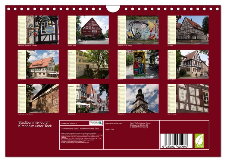 Produktbild: Stadtbummel durch Kirchheim unter Teck (Wandkalender 2026 DIN A4 quer), CALVENDO Monatskalender