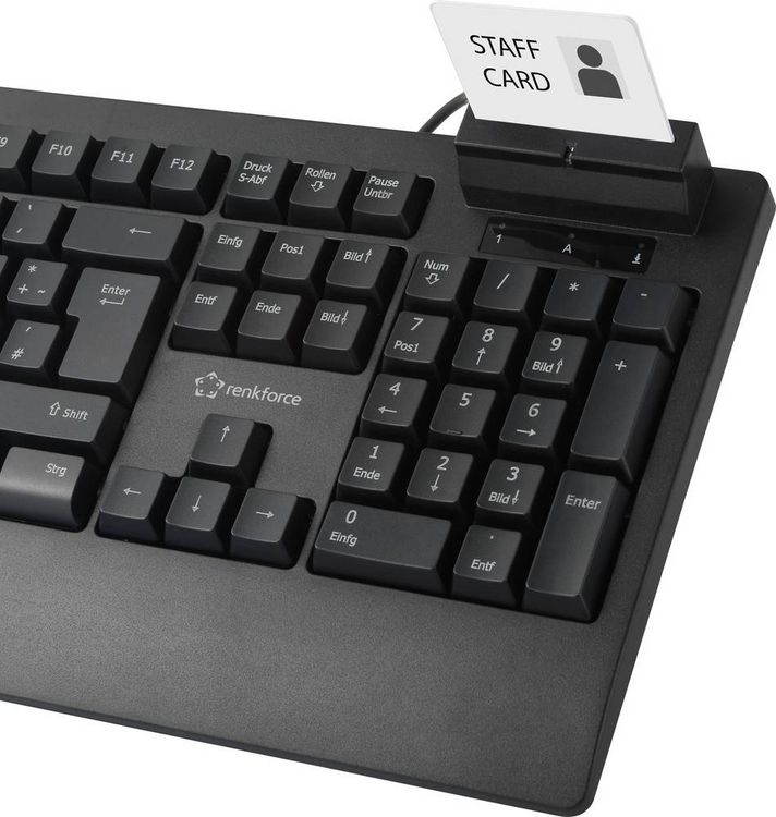 Produktbild: Renkforce RF-CKB-200 USB Tastatur Deutsch, QWERTZ Schwarz Chipkarten-Leser