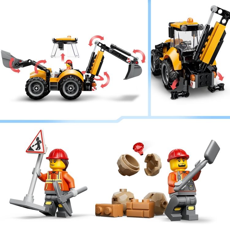 Produktbild: LEGO City 60480 Gelber Baggerlader, Baufahrzeug mit wirklichkeitsgetreuen Funktionen