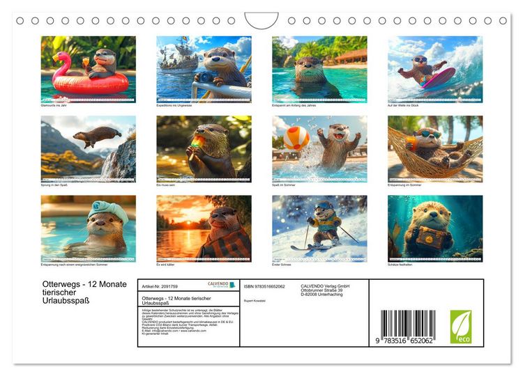 Produktbild: Otterwegs - 12 Monate tierischer Urlaubsspa&szlig; (Wandkalender 2026 DIN A4 quer), CALVENDO Monatskalender
