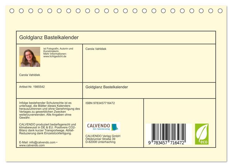 Produktbild: Goldglanz Bastelkalender (Tischkalender 2026 DIN A5 quer), CALVENDO Monatskalender
