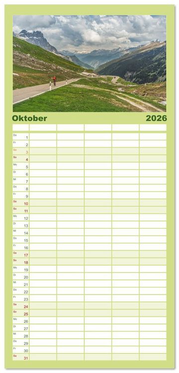 Produktbild: Familienplaner 2026 - Schweizer Alpenp&auml;sse mit 5 Spalten (Wandkalender, 21 x 45 cm) CALVENDO