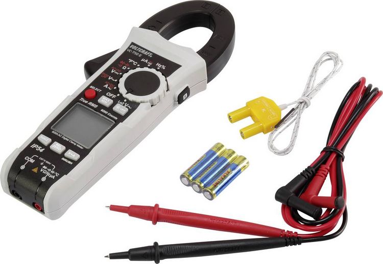 Produktbild: VOLTCRAFT VC-750 E Stromzange, Hand-Multimeter digital Spritzwassergesch&uuml;tzt (IP54) CAT IV 600 V Anzeige (Counts): 6000