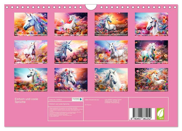 Produktbild: Einhorn und coole Spr&uuml;che (Wandkalender 2026 DIN A4 quer), CALVENDO Monatskalender