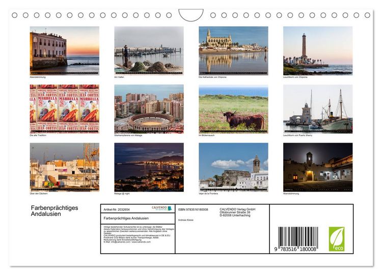 Produktbild: Farbenpr&auml;chtiges Andalusien (Wandkalender 2026 DIN A4 quer), CALVENDO Monatskalender
