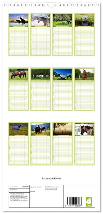 Produktbild: Familienplaner 2026 - Faszination Pferde mit 5 Spalten (Wandkalender, 21 x 45 cm) CALVENDO