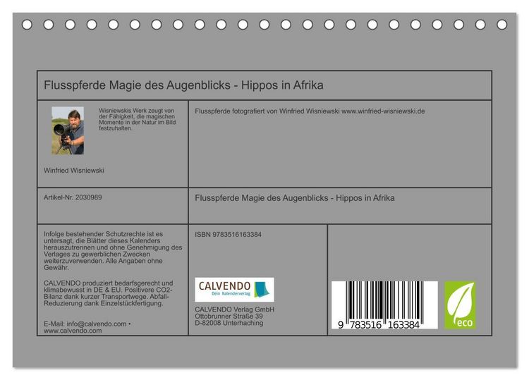 Produktbild: Flusspferde Magie des Augenblicks - Hippos in Afrika (Tischkalender 2026 DIN A5 quer), CALVENDO Monatskalender
