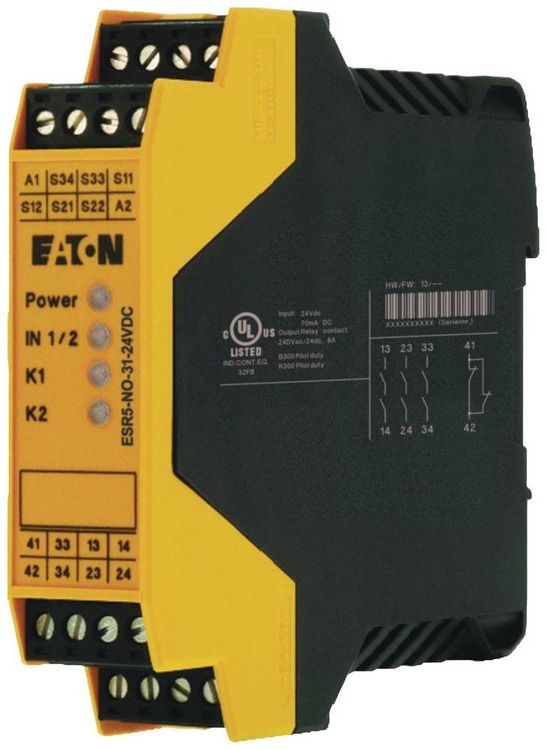 Produktbild: Sicherheitsrelais ESR5-NO-31-24VDC Eaton Betriebsspannung: 24 V/DC (B x H x T) 22.5 x 99 x 114.5 mm 1 St.
