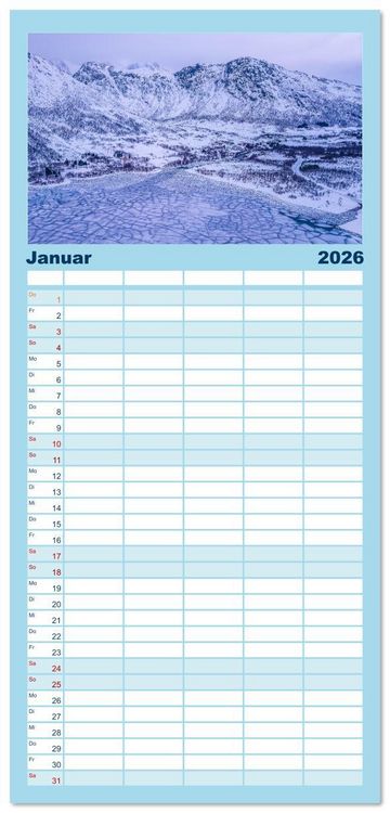 Produktbild: Familienplaner 2026 - Troms&oslash; in der Polarnacht mit 5 Spalten (Wandkalender, 21 x 45 cm) CALVENDO