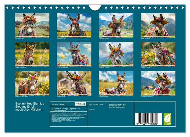 Produktbild: Esel mit Hut! Blumige Eleganz f&uuml;r ein modisches M&auml;rchen (Wandkalender 2026 DIN A4 quer), CALVENDO Monatskalender