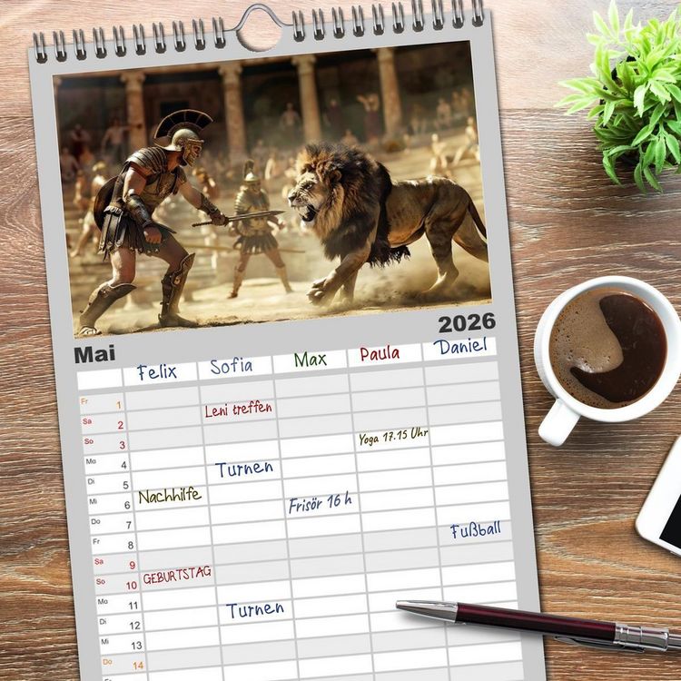 Produktbild: Familienplaner 2026 - Unbeugsame Herzen mit 5 Spalten (Wandkalender, 21 x 45 cm) CALVENDO