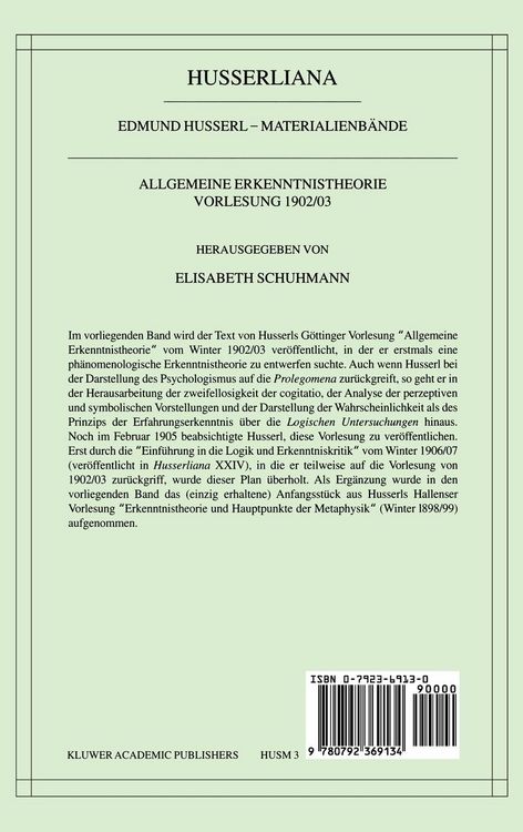 Produktbild: Allgemeine Erkenntnistheorie Vorlesung 1902/03