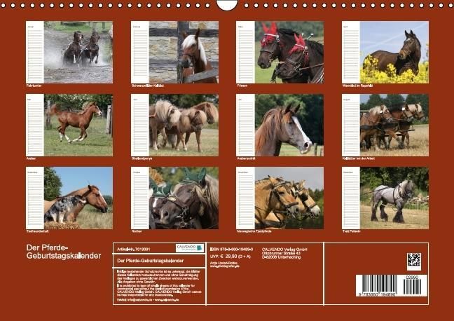 Produktbild: Der Pferde-Geburtstagskalender (Wandkalender immerw&auml;hrend DIN A3 quer)
