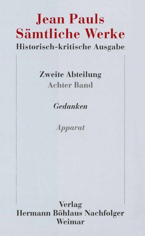 Produktbild: Jean Pauls S&auml;mtliche Werke. Historisch-kritische Ausgabe