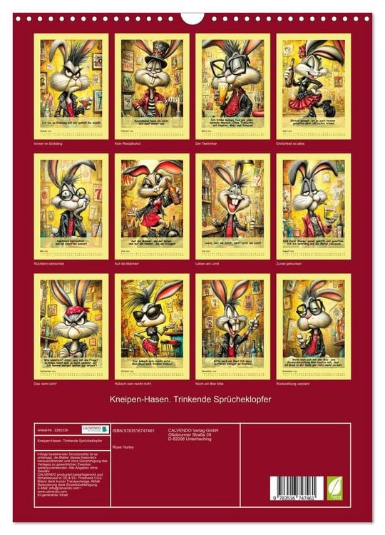 Produktbild: Kneipen-Hasen. Trinkende Spr&uuml;cheklopfer (Wandkalender 2026 DIN A3 hoch), CALVENDO Monatskalender