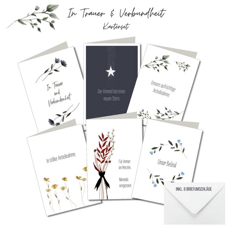 Produktbild: KEITCARDS Trauerkarten, hochwertige Klappkarten inklusive Briefumschlag, 6er Set