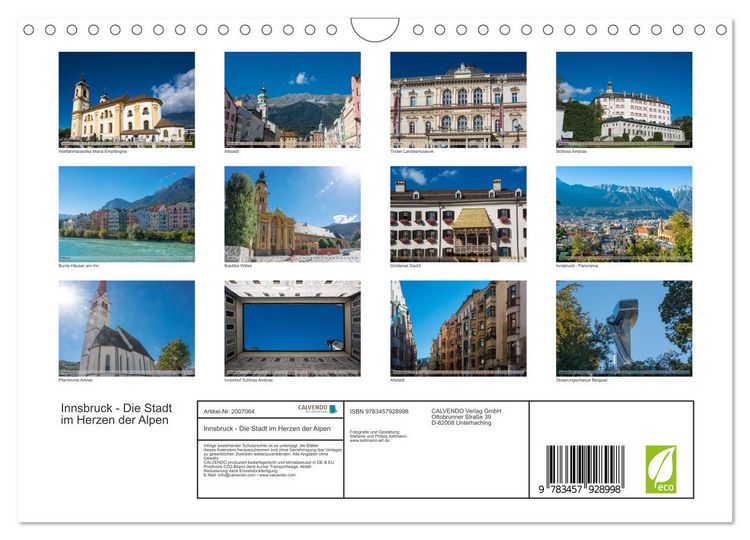 Produktbild: Innsbruck - Die Stadt im Herzen der Alpen (Wandkalender 2026 DIN A4 quer), CALVENDO Monatskalender