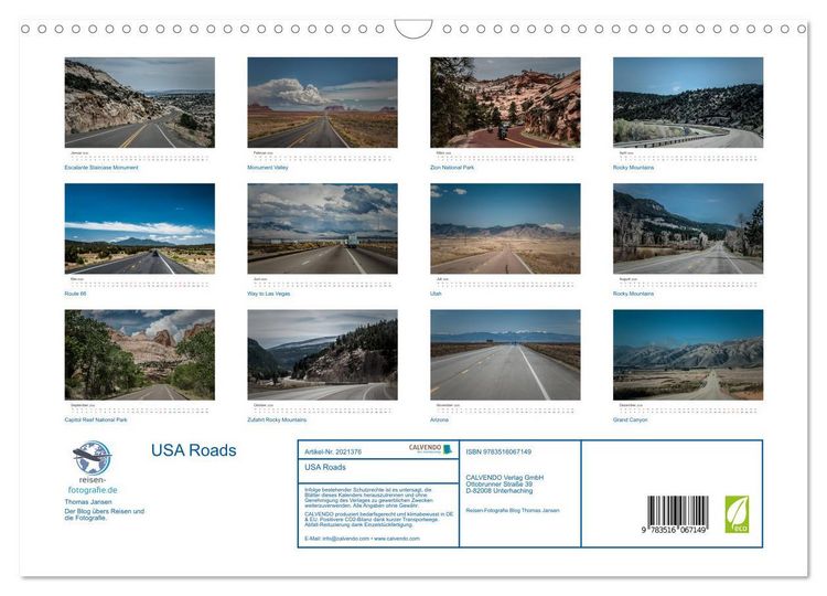 Produktbild: USA Roads (Wandkalender 2026 DIN A3 quer), CALVENDO Monatskalender