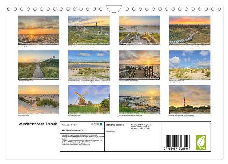 Produktbild: Wundersch&ouml;nes Amrum (Wandkalender 2026 DIN A4 quer), CALVENDO Monatskalender