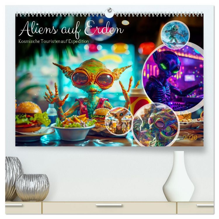 Produktbild: Aliens auf Erden - Kosmische Touristen auf Expedition (hochwertiger Premium Wandkalender 2026 DIN A2 quer), Kunstdruck in Hochglanz