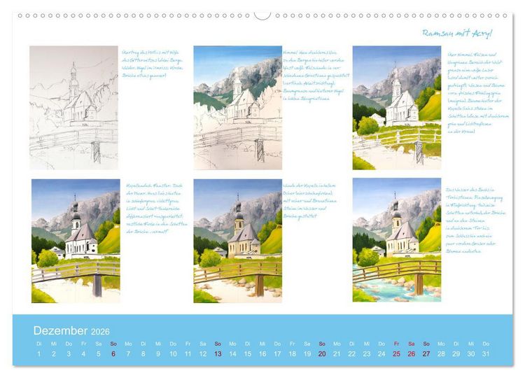 Produktbild: Voller Freude mit Malen durch das Jahr! 12 ausf&uuml;hrliche Schritt-f&uuml;r-Schritt-Anleitungen (hochwertiger Premium Wandkalender 2026 DIN A2 quer), Kunstdruck in Hochglanz