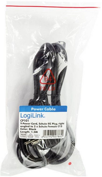 Produktbild: LogiLink Strom Anschlusskabel [1x Schutzkontakt-Winkelstecker - 2x Kaltger&auml;te-Stecker C13] 1.70 m Schwarz
