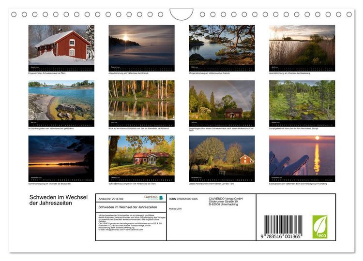 Produktbild: Schweden im Wechsel der Jahreszeiten (Wandkalender 2026 DIN A4 quer), CALVENDO Monatskalender