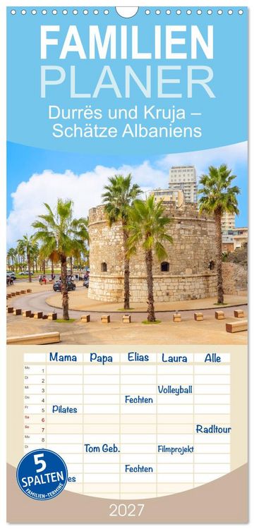 Produktbild: Familienplaner 2027 - Durr&euml;s und Kruja &ndash; Sch&auml;tze Albaniens mit 5 Spalten (Wandkalender, 21 x 45 cm) CALVENDO