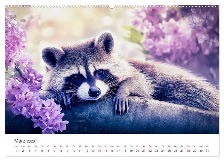 Produktbild: Frech, flauschig, fantastisch - Der Waschb&auml;ren-Kalender (hochwertiger Premium Wandkalender 2026 DIN A2 quer), Kunstdruck in Hochglanz