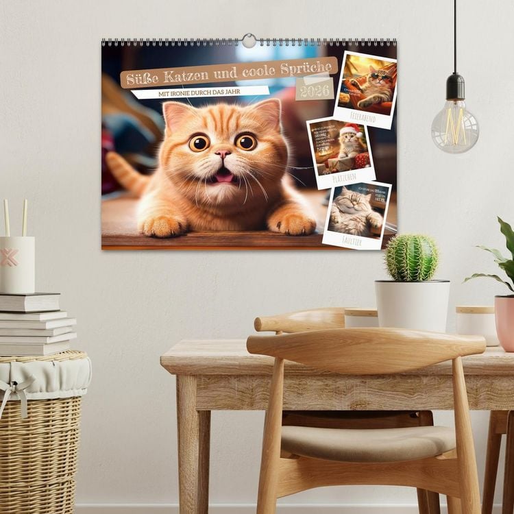 Produktbild: S&uuml;&szlig;e Katzen und coole Spr&uuml;che (Wandkalender 2026 DIN A3 quer), CALVENDO Monatskalender