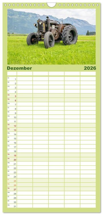 Produktbild: Familienplaner 2026 - Traktoren &ndash; Nostalgie auf dem Bauernhof mit 5 Spalten (Wandkalender, 21 x 45 cm) CALVENDO